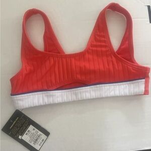 Art Class Girls M (8) Red Ribbed Americana Cool Swimsuit Top UPF 50+